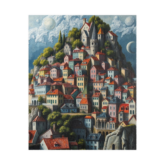 Whimsical Stacked Houses Puzzle, Hilltop Village Jigsaw Game for Adults, Ideal for Family Game Nights, Mental Exercise, Friend Gift for Puzzle Fan 520 pcs (Vertical) The Puzzle Chest