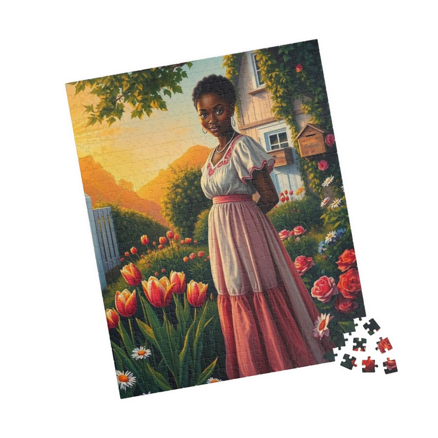 Garden Serenity Jigsaw Puzzle - Black Woman Illustration, Afrocentric Art 520 pcs (Vertical) Puzzle The Puzzle Chest