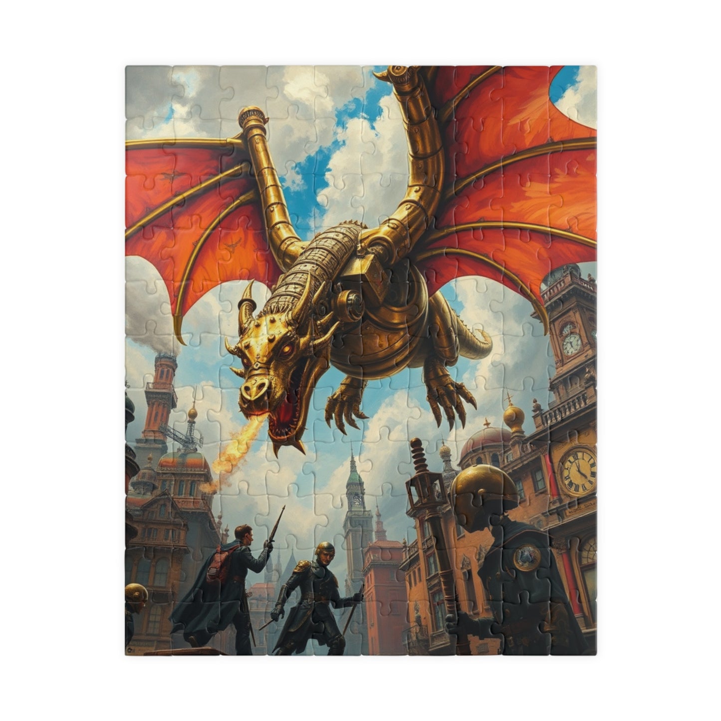 Steampunk Dragon Puzzle, Mechanical Jigsaw Game, Brass Plated Gears, Victorian Metropolis, Home Activity, Puzzle Lover Gift, Brain Teaser 110 pcs (Vertical) Puzzle The Puzzle Chest