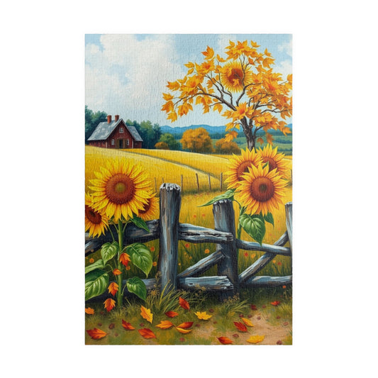 Jigsaw Puzzle, Sunflower Field Landscape Puzzle, Autumn Leaves, Wooden Fence, 110-1014 Pieces, Relaxing Activity, Home Decor, Gift for 1014 pcs (Vertical) Puzzle The Puzzle Chest