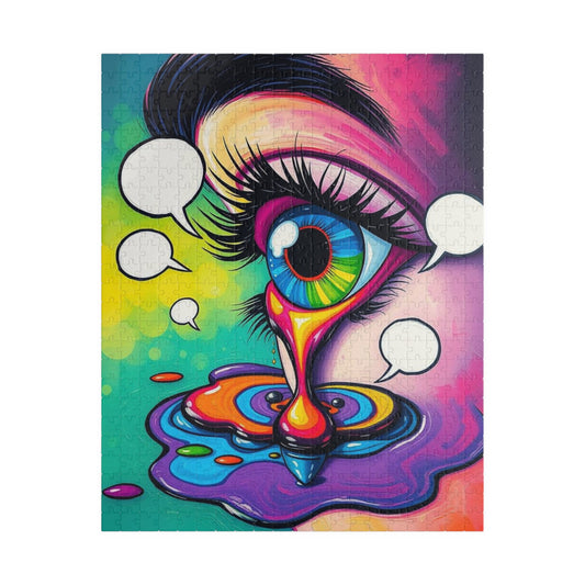 Comic Eye Jigsaw Puzzle - Vibrant Pop Art Jigsaw Game for Adults, Multicolored Tears Speech Bubbles, Family Home Entertainment Brain Teaser 520 pcs (Vertical) Puzzle The Puzzle Chest