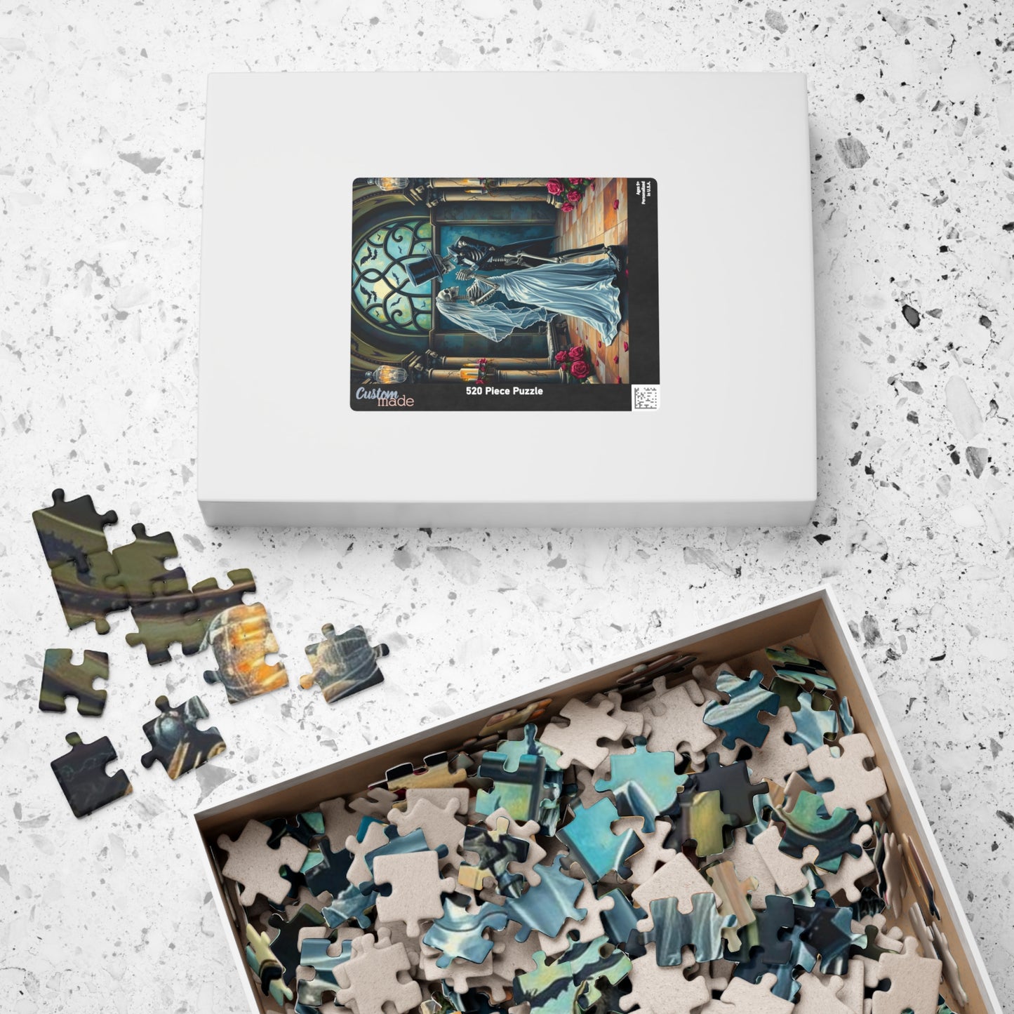 Gothic Wedding Skeleton Puzzle, Dark Fantasy Art Jigsaw Game for Lovers, Halloween Decor, Gift for Friend, Home Activity, Engaging Gift Idea