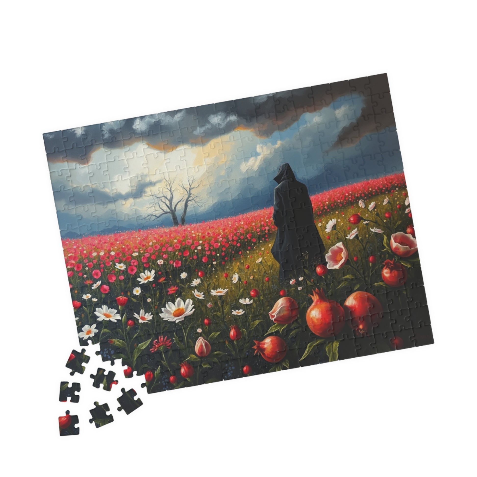 Gothic Jigsaw Puzzle, Lone Dark Figure in Blooming Flower Field, Challenging Puzzle for Adult, Artistic Activity Mindfulness Gift for Friend The Puzzle Chest