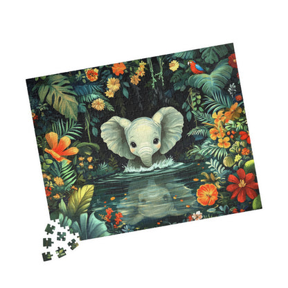 Baby Elephant in Jungle Puzzle | Floral Tropical Scene 110-1014pc 520 pcs (Horizontal) Puzzle The Puzzle Chest