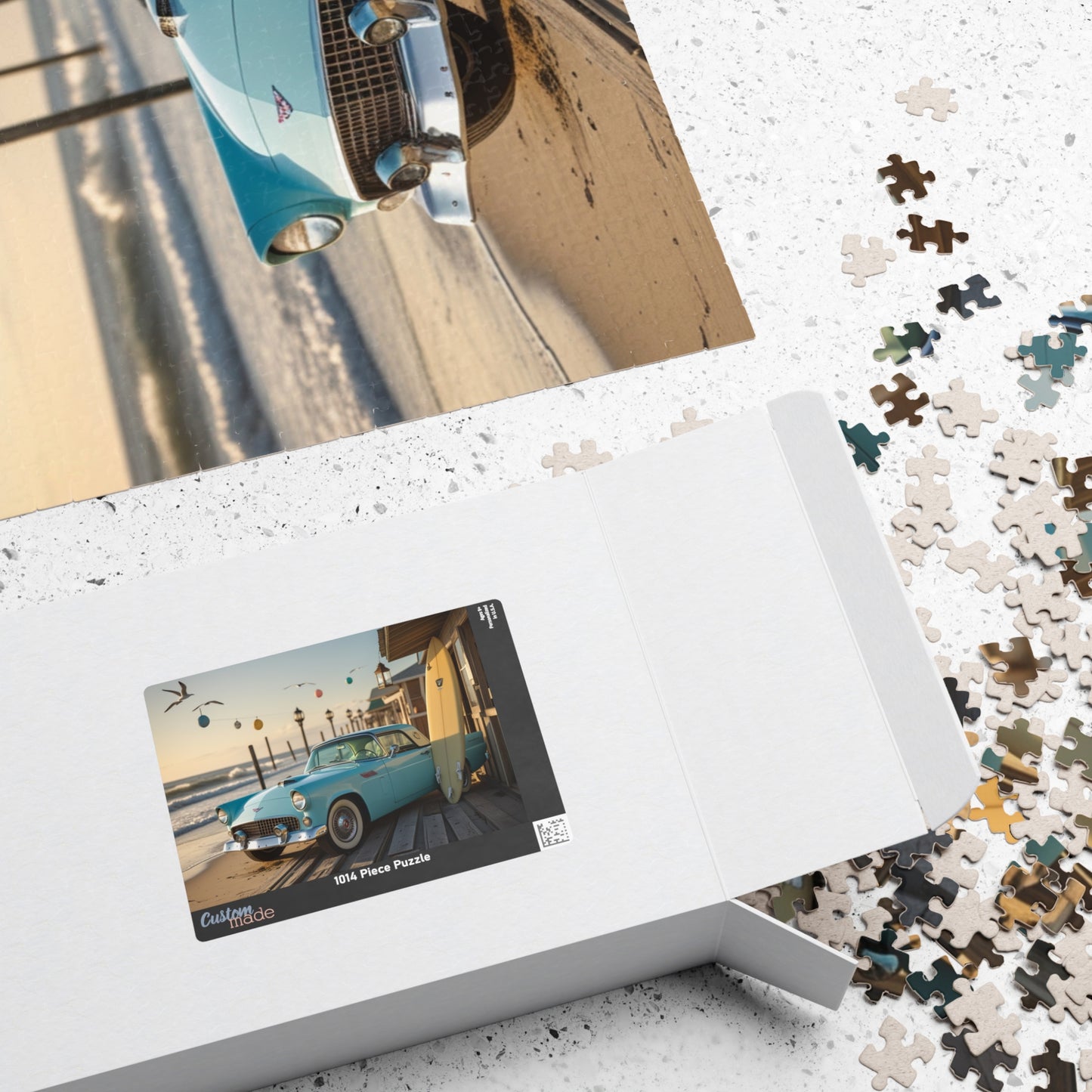 Vintage Car Jigsaw Puzzle - Classic 1955 Thunderbird | Retro Auto Beach Scene Puzzle The Puzzle Chest