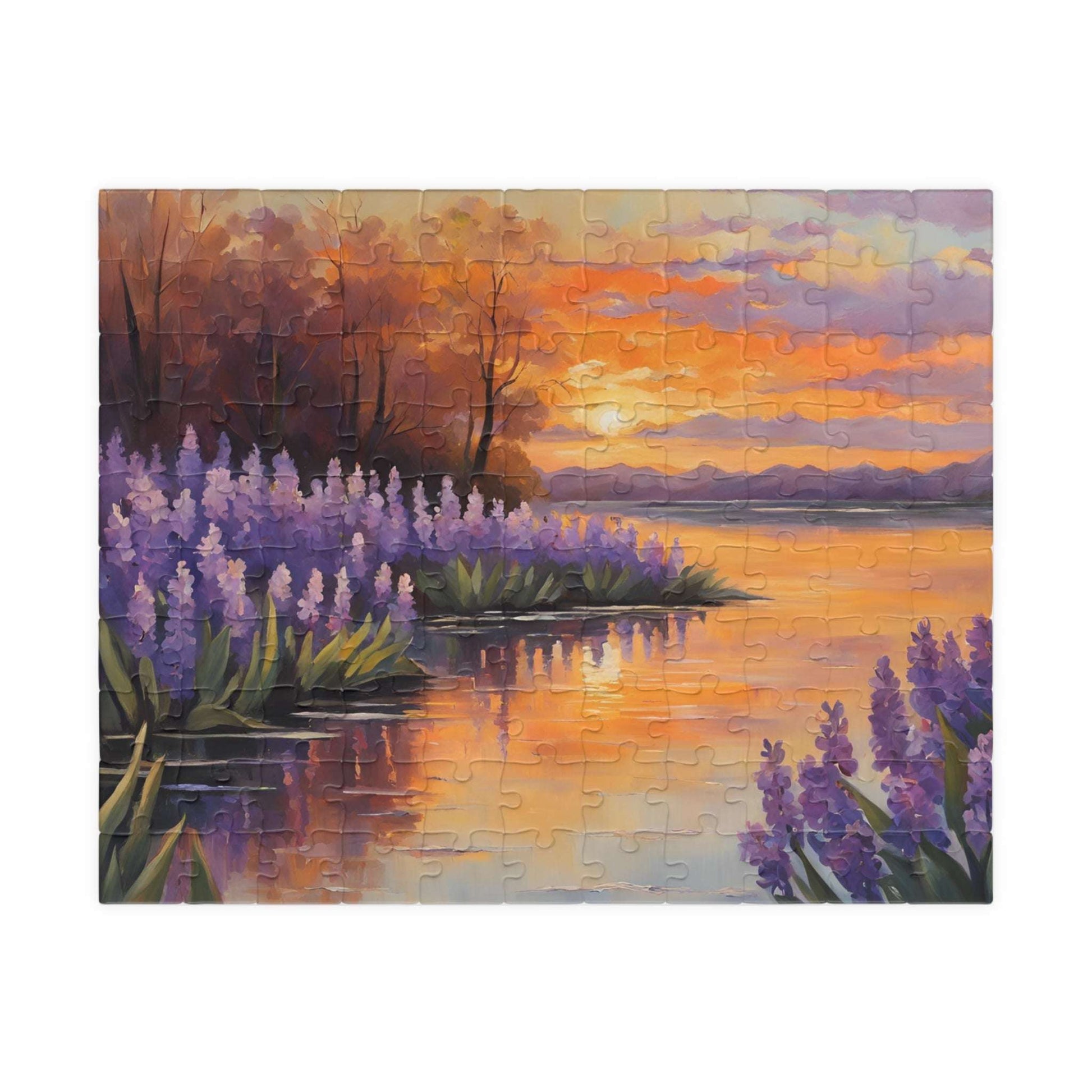 Jigsaw Puzzle, Peaceful Lakeside with Hyacinths Blooming, Sunset Reflection, 110 252 520 1014-piece, Relaxing Activity, Mindfulness Gift 110 pcs (Horizontal) Puzzle The Puzzle Chest