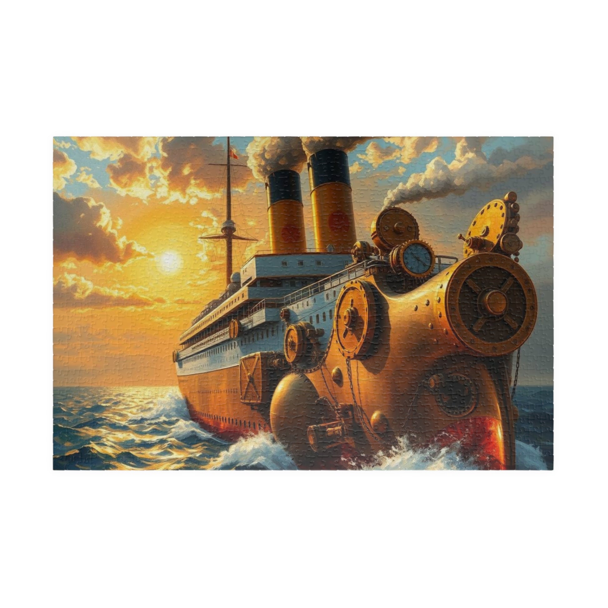 Steampunk Battleship Puzzle, Nautical Jigsaw Game for Adults, Ocean Theme Gift for Maritime Lovers, Family Fun Activity, Mental Exercise 1014 pcs (Horizontal) Puzzle The Puzzle Chest