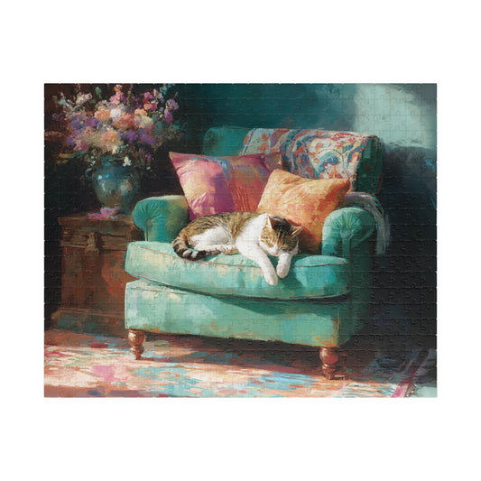 Sleeping Cat on Armchair Jigsaw Puzzle  | Animal Themed Jigsaw Game