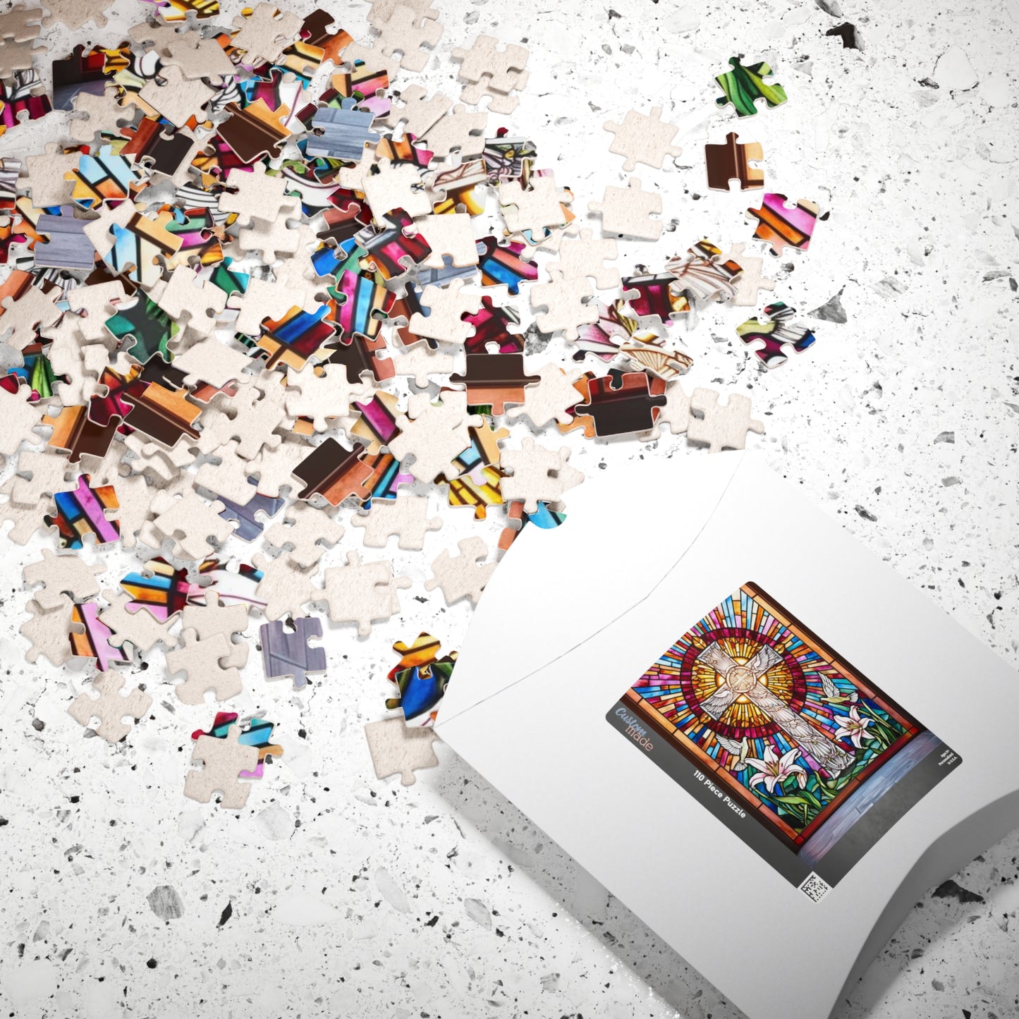 Stained Glass Cross Puzzle (110, 252, 520, 1014-piece), Faith-Based Religious Jigsaw Game, Colorful Puzzle for Christians and Puzzle Lovers