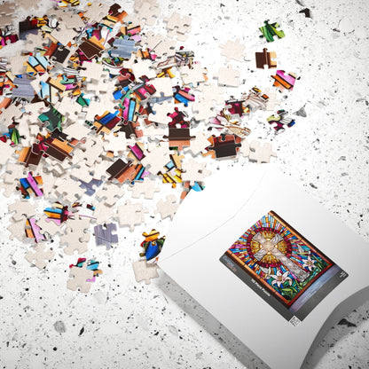 Stained Glass Cross Puzzle (110, 252, 520, 1014-piece), Faith-Based Religious Jigsaw Game, Colorful Puzzle for Christians and Puzzle Lovers