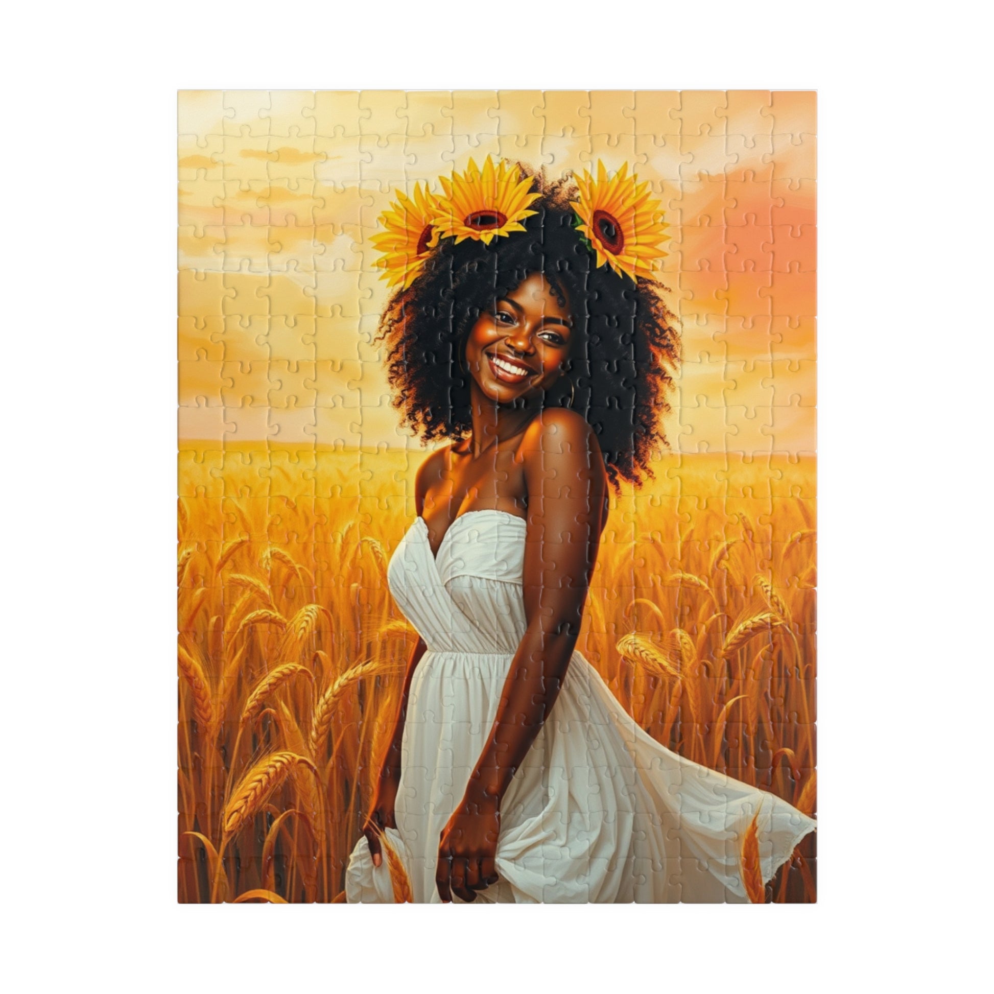 Serene Afrocentric Puzzle - Black Woman Wheat Field Jigsaw 252 pcs (Vertical) Puzzle The Puzzle Chest
