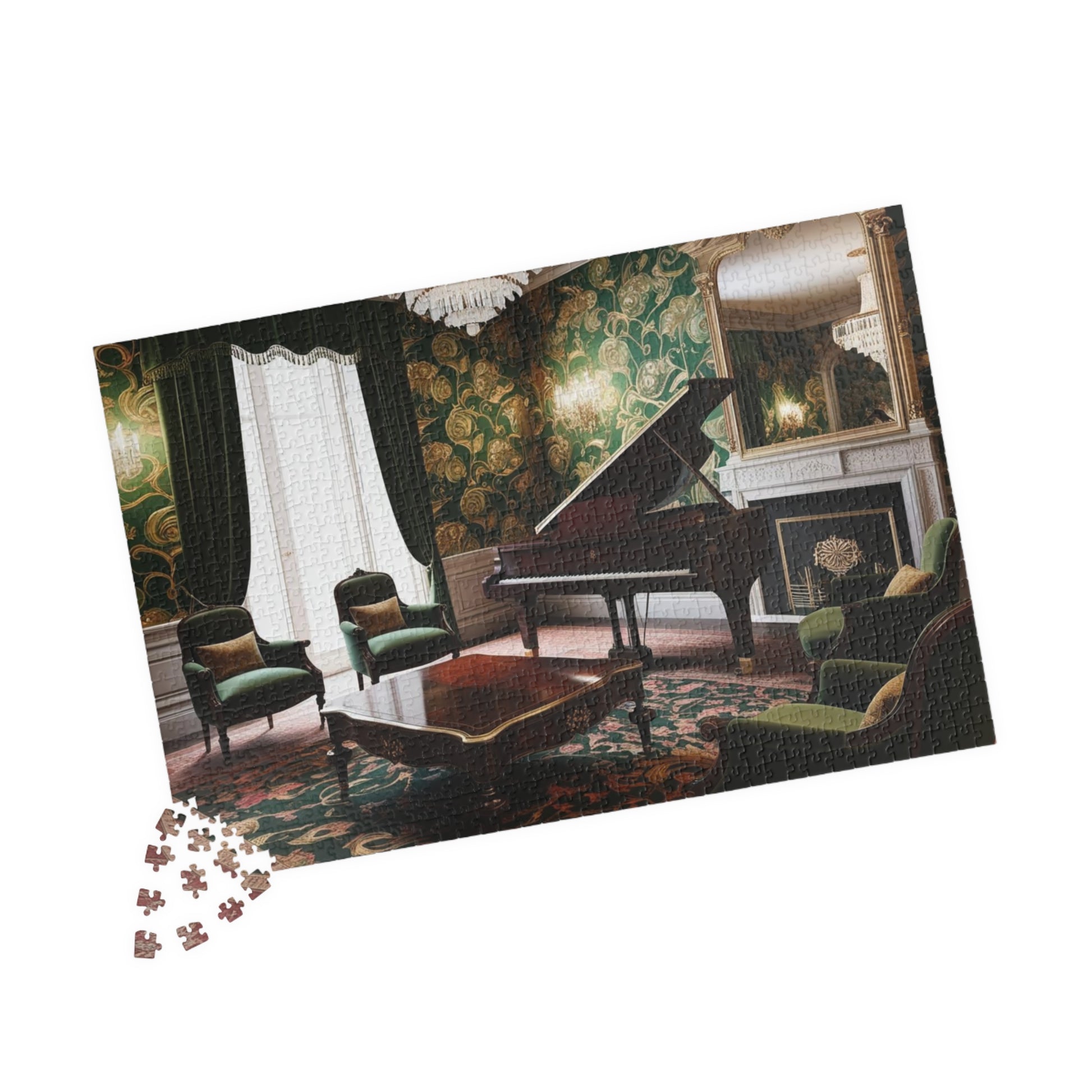 Elegant Vintage Parlor Room Puzzle | 110, 252, 520, 1014-piece Piano Design Jigsaw Game | Art Lover Gift, Family Night Cozy Evening Activity Puzzle The Puzzle Chest