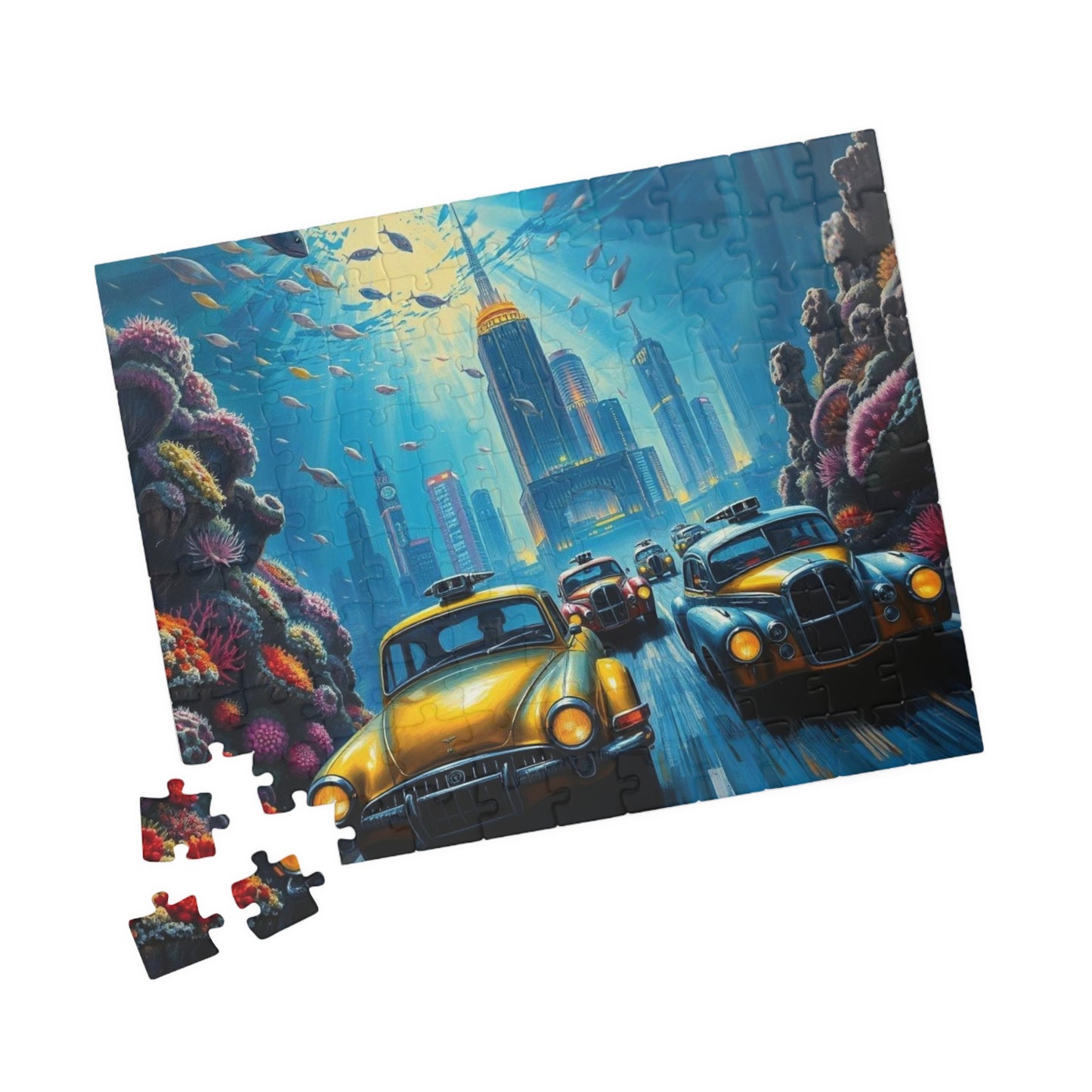 Vintage Car Puzzle - Underwater Cityscape Jigsaw Game, Urban Art Puzzle The Puzzle Chest