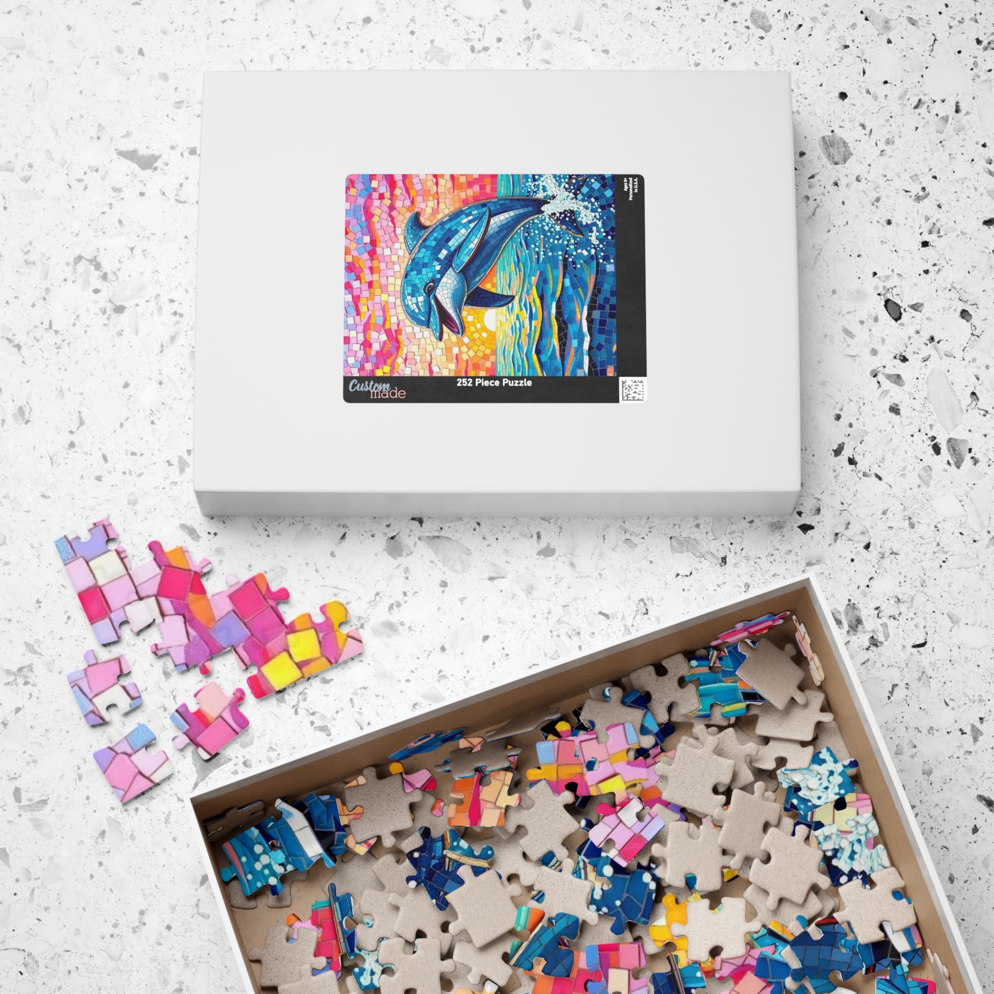 Iridescent Dolphin Mosaic Puzzle, Colorful Artistic Ocean Sunset Jigsaw Game for Adults, Ideal Gift for Sea Animal and Ocean Lover Puzzle The Puzzle Chest