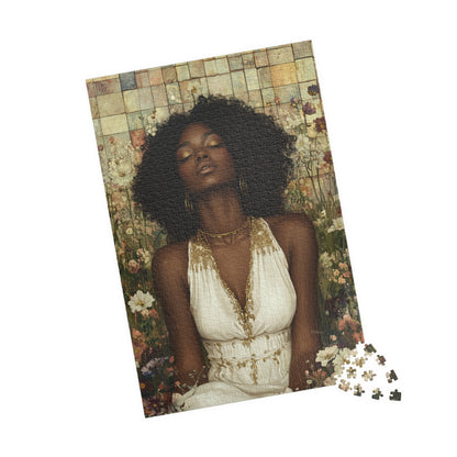 Serene Floral Black Woman Portrait Puzzle | Afrocentric Jigsaw Game