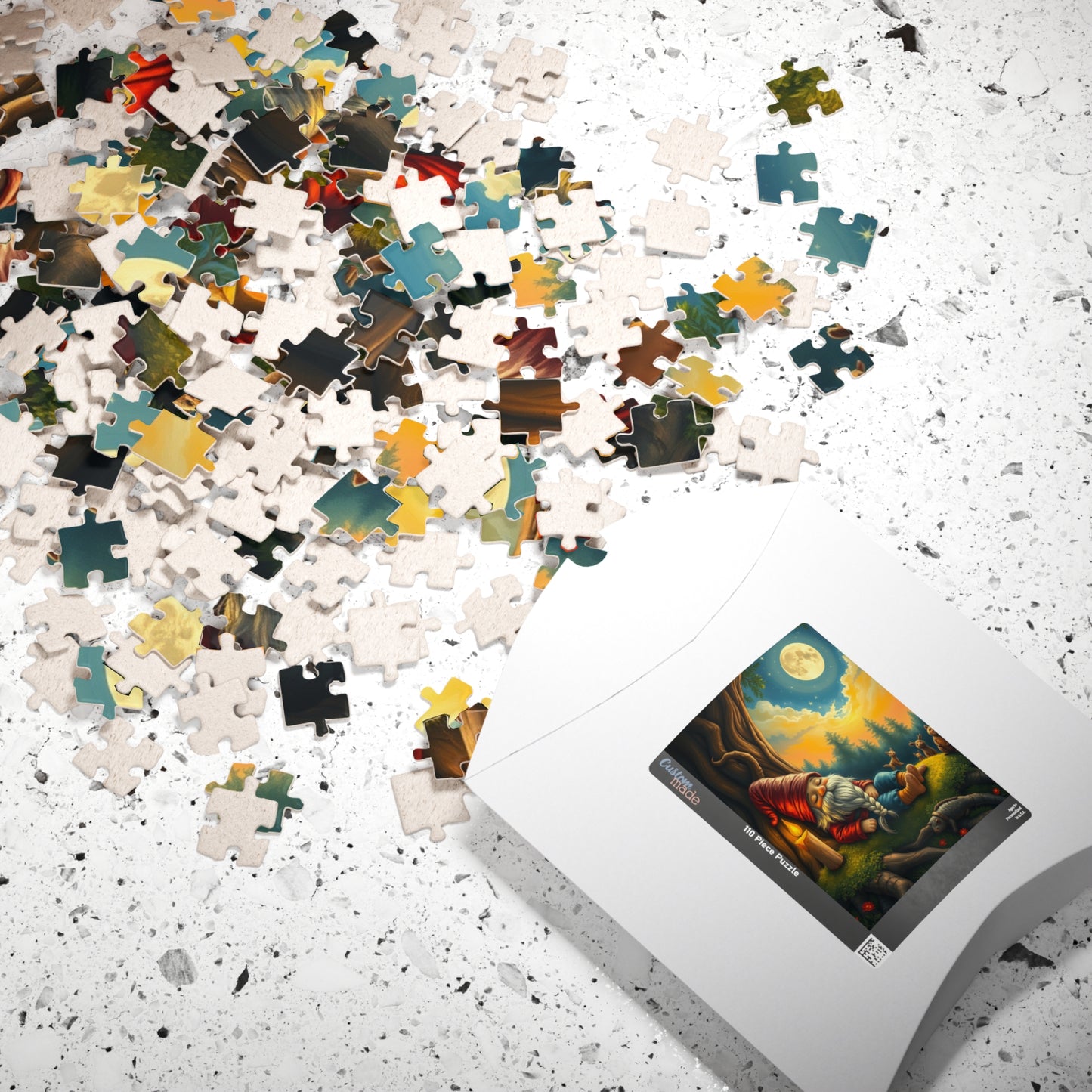 Slumbering Gnome Under the Moonlight Puzzle, Sleepy Gnome Night Scene Animals and Starry Sky, Fantasy Jigsaw Game, Mindful Puzzle Lover Gift Puzzle The Puzzle Chest