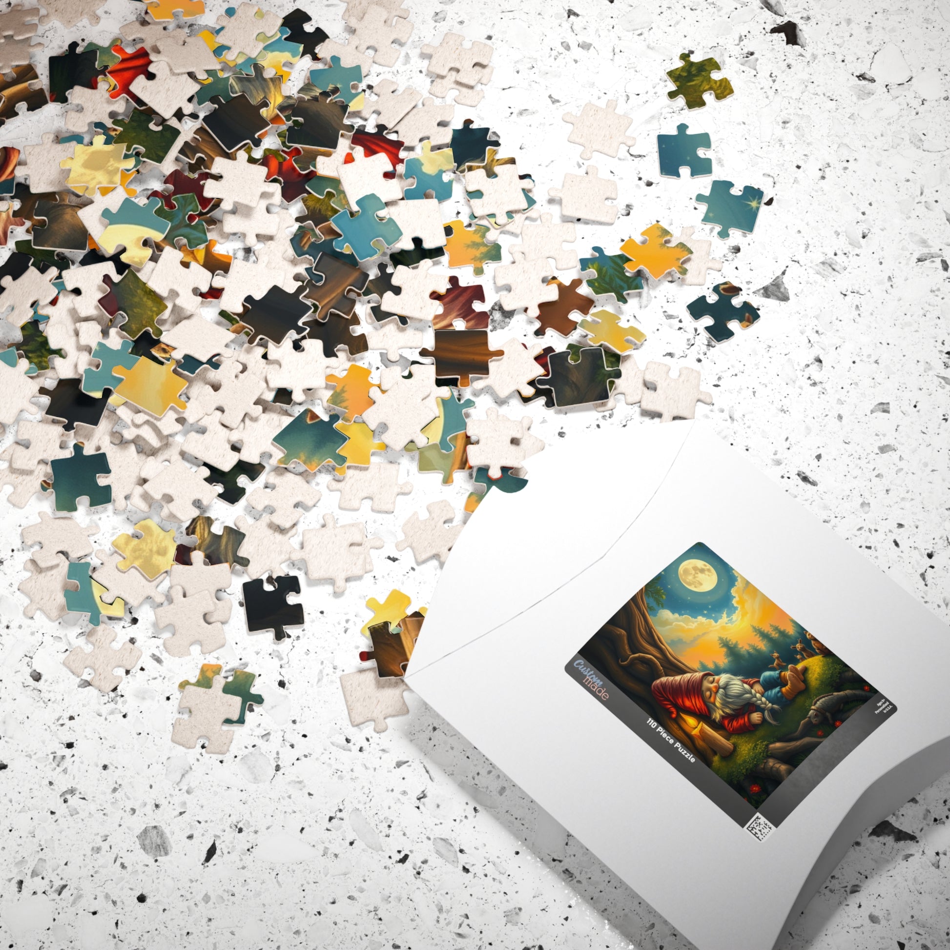 Slumbering Gnome Under the Moonlight Puzzle, Sleepy Gnome Night Scene Animals and Starry Sky, Fantasy Jigsaw Game, Mindful Puzzle Lover Gift Puzzle The Puzzle Chest
