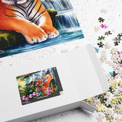 Puzzle, Tiger and Waterfall Scene, Jungle Wildlife Jigsaw, 110-1014 Piece, Relaxing Wildlife Puzzle, Family Fun Activity, Nature Lover Gift Puzzle The Puzzle Chest