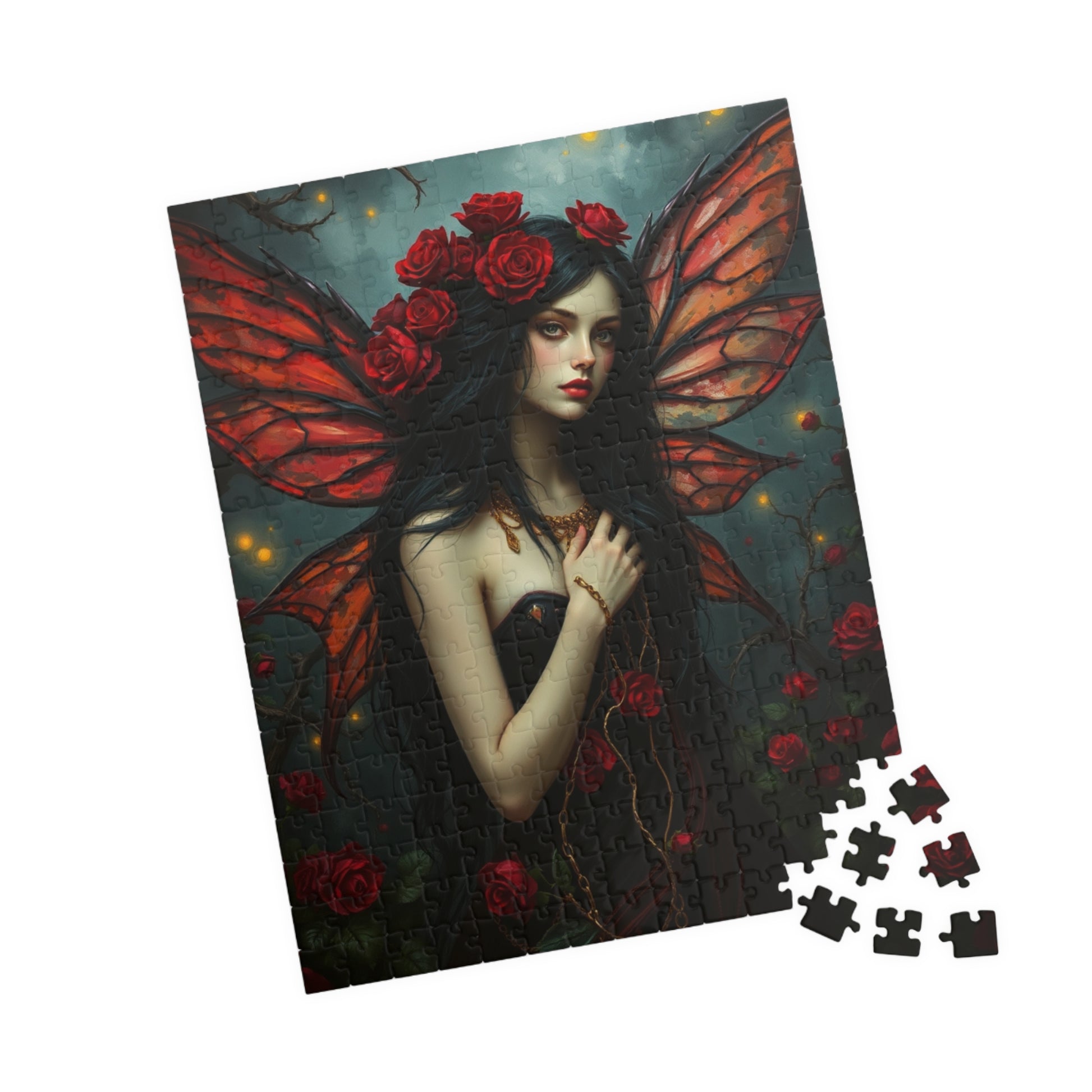 Midnight Rose Fairy Jigsaw Puzzle, Enchanting Mythical Creature, Gothic Art Gift for Fantasy Lover, Home Entertainment, Mindfulness Activity The Puzzle Chest