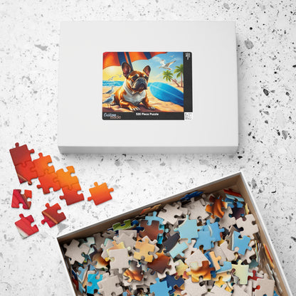 Beach Dog Puzzle - French Bulldog Jigsaw Game for Adults, Animal Lover Gift for Friend, Family Game Night, Brain Teaser, Relaxation Activity