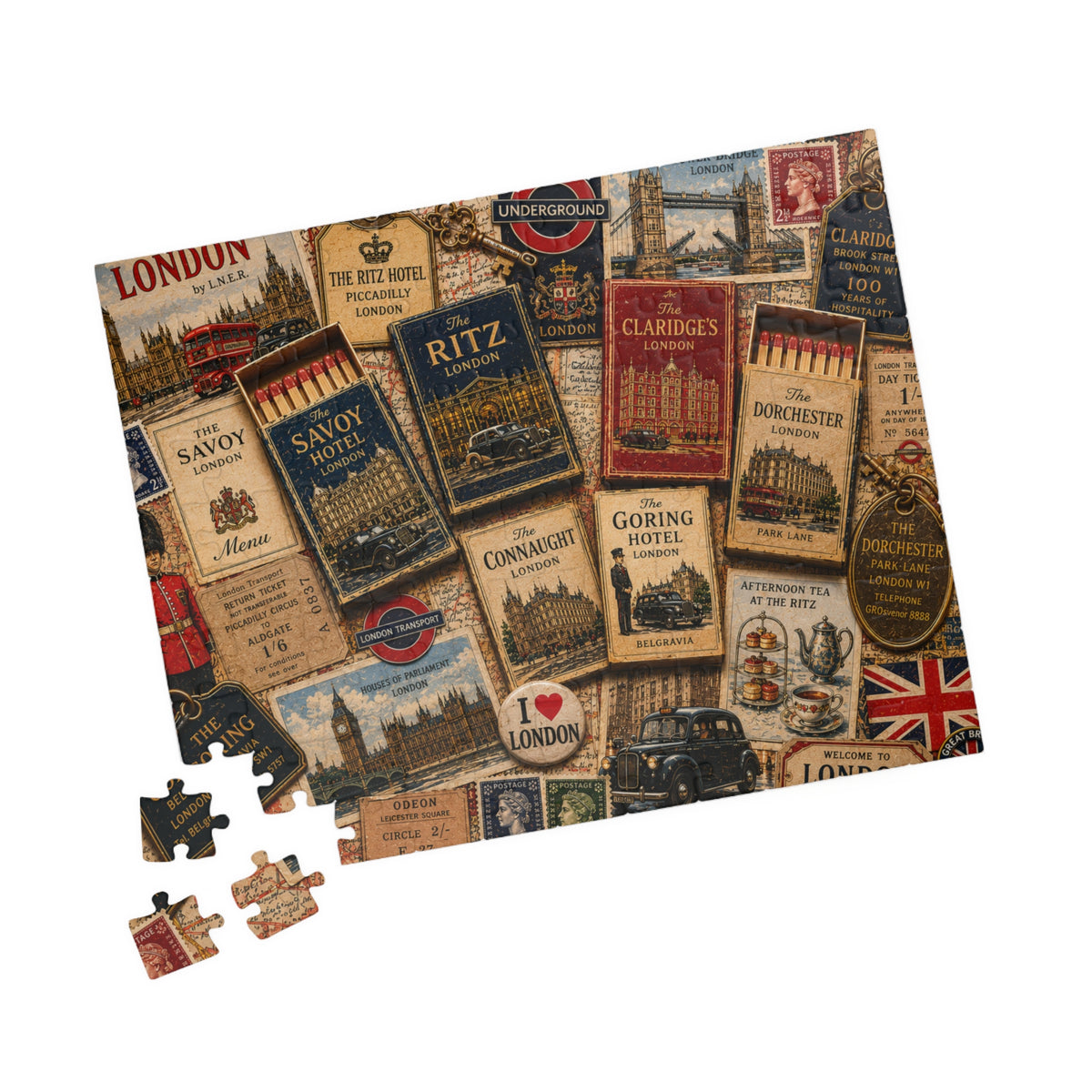 London Matchbook Puzzle | British Landmark Memorabilia Jigsaw | Historic England Vintage Travel Nostalgia 110 pcs (Horizontal) Puzzle The Puzzle Chest