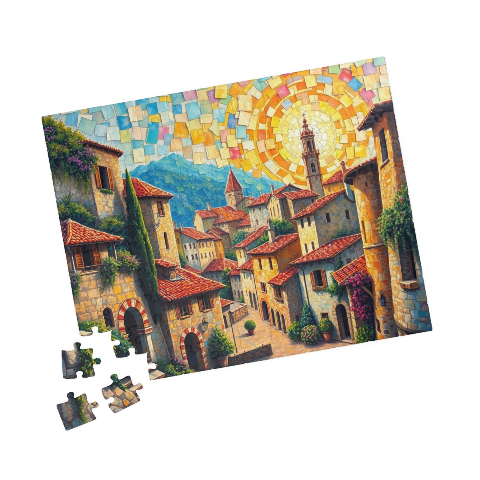Quaint Medieval Village Mosaic Puzzle, 110 252 520 1014-Piece Jigsaw, Relaxing Mindfulness Activity, Family Friendly Tabletop Game, Hobby The Puzzle Chest