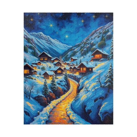 Cozy Winter Nights Puzzle, Snowy Village Artwork, 110-1014 Piece Jigsaw for Family Fun, Christmas Gift, Holiday Décor, Winter Activity 520 pcs (Vertical) The Puzzle Chest