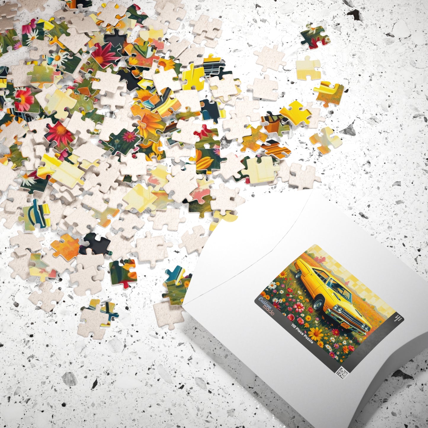 Vintage Car Puzzle Classic Yellow 1969 Plymouth Road Runner, Nostalgic Auto Jigsaw Game for Adults, Gift for Car Lover, Family Game Night