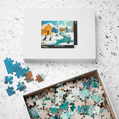Penguin Winter Village Puzzle | Scenic Snowy Town Jigsaw Puzzle The Puzzle Chest