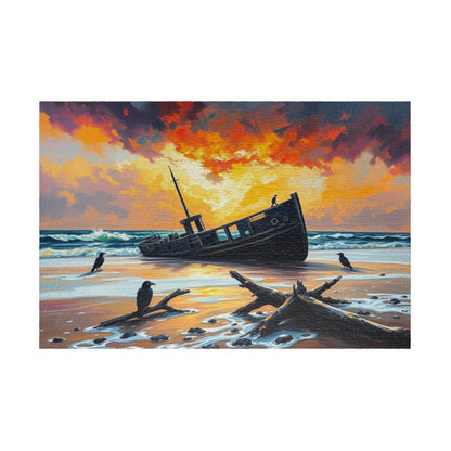 Solitude at the Shore Jigsaw Puzzle, Sunset Landscape Shipwreck, Gothic Puzzle, Dark Art Puzzle, Solo Fun, Game Night, Gift for Puzzle Lover 1014 pcs (Horizontal) Puzzle The Puzzle Chest