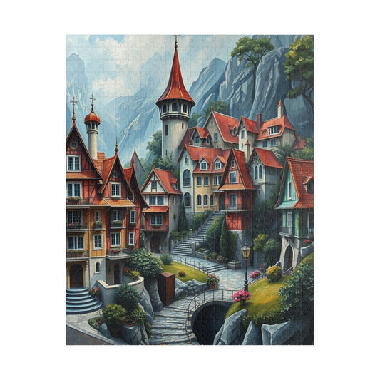 Mystic Village Puzzle (110-1014 Piece), Dreamlike Town with Pastel Buildings, Fantasy Jigsaw for Adults, Puzzle Fanatic Gift for Friends 520 pcs (Vertical) The Puzzle Chest