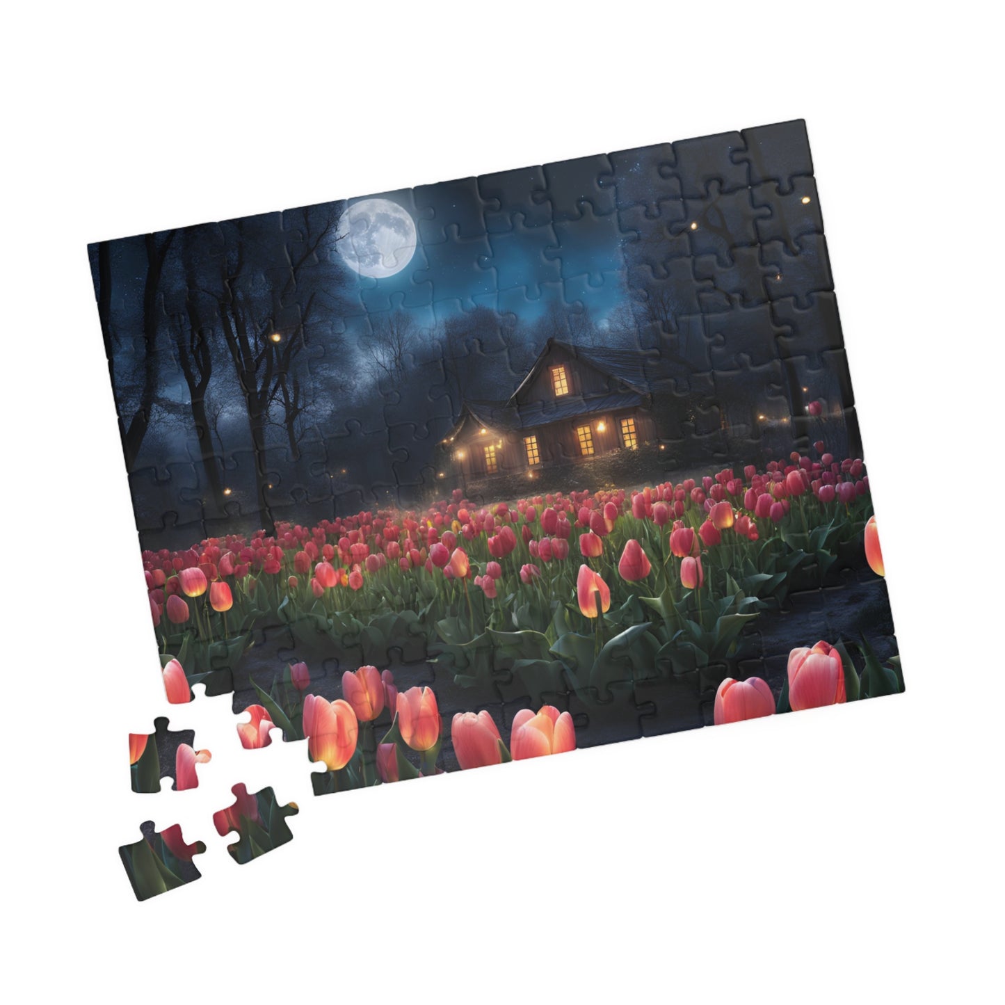 Moonlit Tulip Field Puzzle - Cozy Nighttime Landscape Puzzle, Nostalgic Vibe, Perfect Gift for Puzzle Lover, Fun Family Activity, Relaxation Puzzle The Puzzle Chest