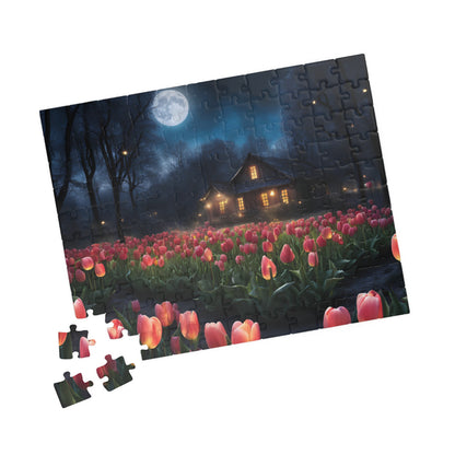 Moonlit Tulip Field Puzzle - Cozy Nighttime Landscape Puzzle, Nostalgic Vibe, Perfect Gift for Puzzle Lover, Fun Family Activity, Relaxation Puzzle The Puzzle Chest