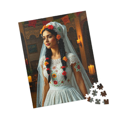 Elegant Mexican Bride Puzzle with Papel Picado Background, Hacienda Courtyard Wedding Jigsaw, Unique Gift for Puzzle Enthusiast Hobbyist Puzzle The Puzzle Chest
