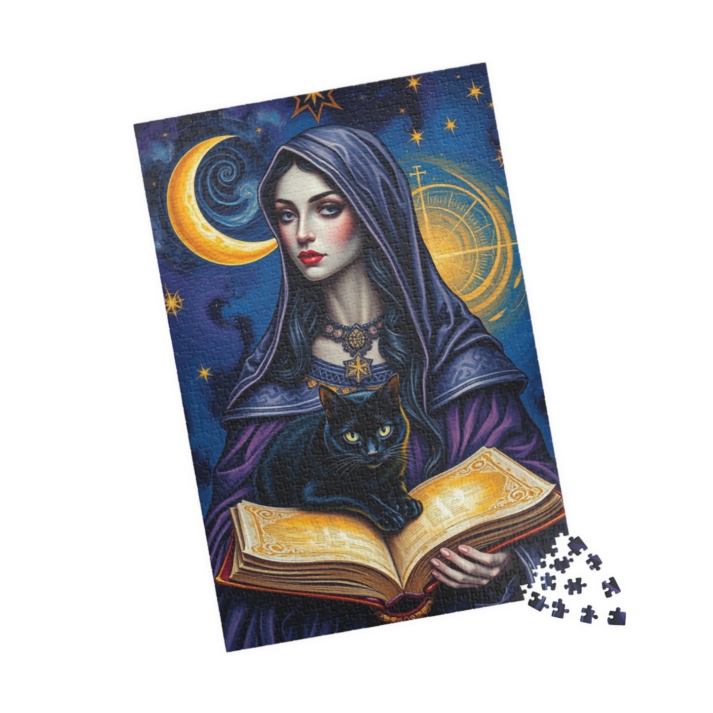 Gothic Tarot Card Puzzle, High Priestess Crescent Moon Swirling Galaxies, 110-1014-piece, Cosmic Celestial Jigsaw Game, Mystical Puzzle The Puzzle Chest