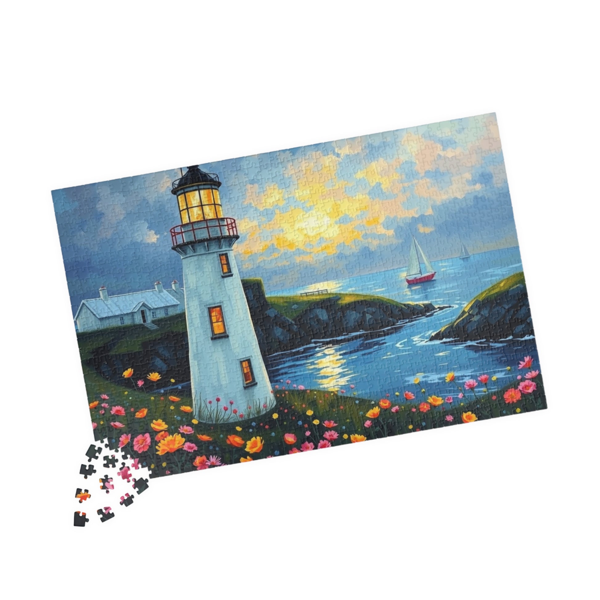 Lighthouse Coastal Scene Puzzle | Scenic Ocean Jigsaw 1014 pcs (Horizontal) Puzzle The Puzzle Chest