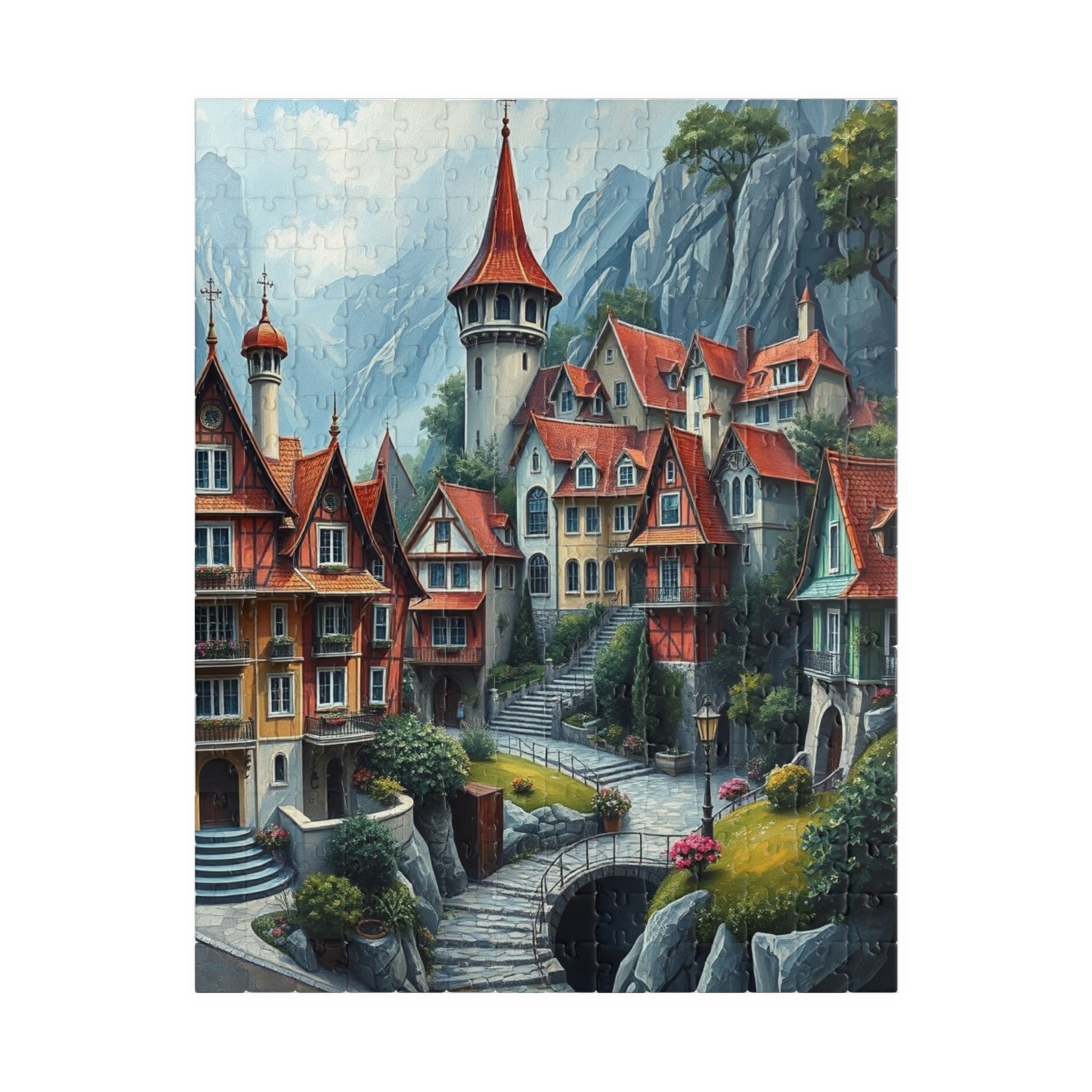 Mystic Village Puzzle (110-1014 Piece), Dreamlike Town with Pastel Buildings, Fantasy Jigsaw for Adults, Puzzle Fanatic Gift for Friends 252 pcs (Vertical) The Puzzle Chest