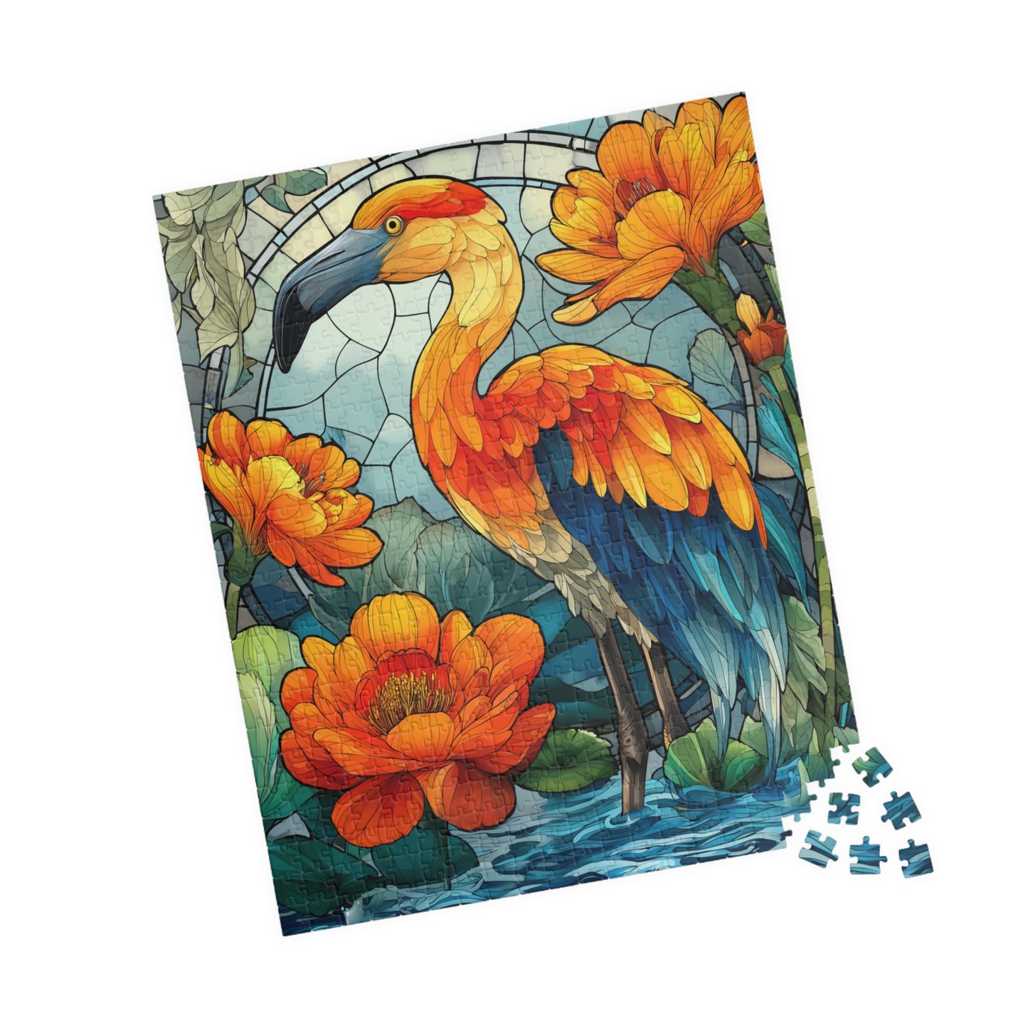 Flamingo & Marigold Jigsaw Puzzle — Vibrant Tropical Bird Art (110/252/520/1014 pcs) 520 pcs (Vertical) Puzzle The Puzzle Chest