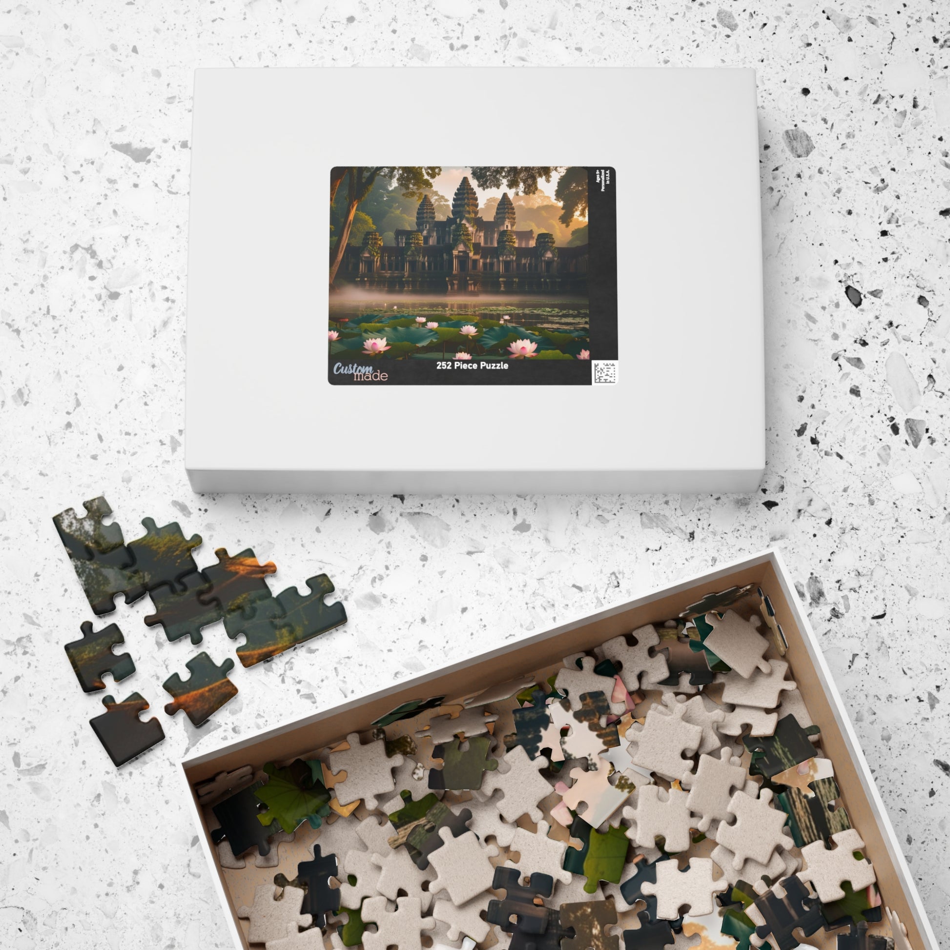 Mystical Angkor Wat Temple Jigsaw Puzzle with Lotus Flowers, Asian Ancient Temple Family Game, History Enthusiast Puzzle Lover Gift Puzzle The Puzzle Chest