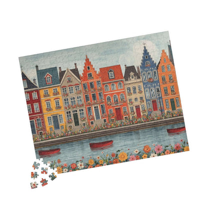 Canal Village Jigsaw Puzzle - Spring Town River Daytime Scene Puzzle The Puzzle Chest