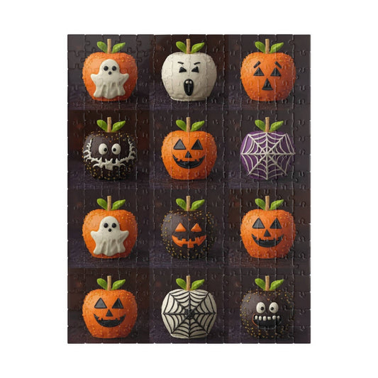 Halloween Candy Apple Jigsaw Puzzle – Grid of Decorative Candied Apples with Spooky Fun Designs Puzzle The Puzzle Chest