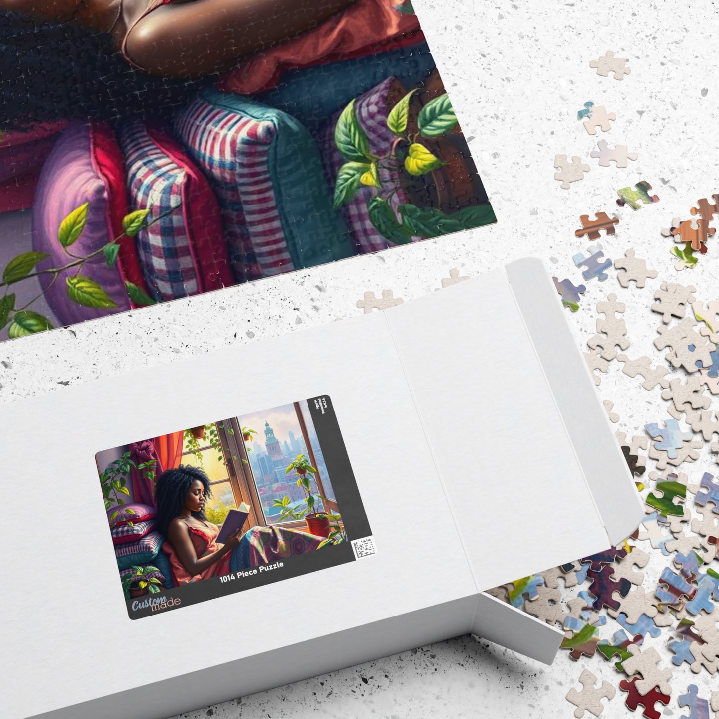 Black Woman Reading by Window Puzzle | Cozy Booklover Jigsaw Puzzle, City View