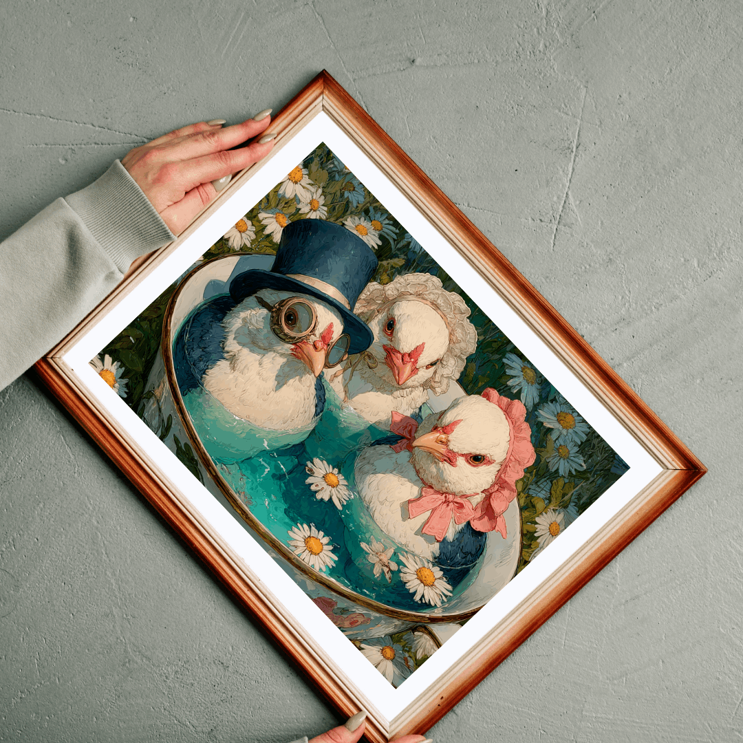 Whimsical Wildflower Field Tea Chicken Puzzle – Three Fancy Chickens in Giant Teacup Bath with Flowers, Fairy-Tale Farm Animal Jigsaw Puzzle The Puzzle Chest