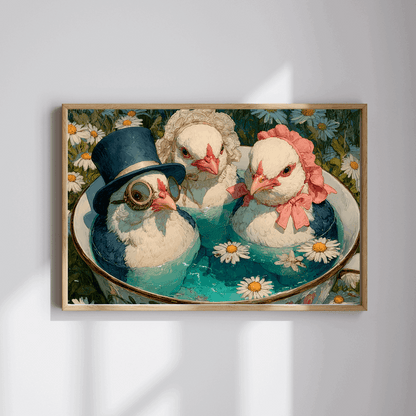 Whimsical Wildflower Field Tea Chicken Puzzle – Three Fancy Chickens in Giant Teacup Bath with Flowers, Fairy-Tale Farm Animal Jigsaw Puzzle The Puzzle Chest