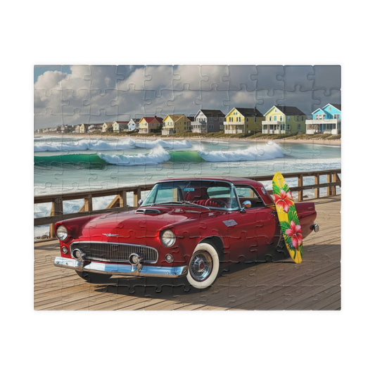 Vintage Car Puzzle, Classic Red 1955 Ford Thunderbird, Perfect Gift for Retro Puzzler Family Activity, Beach Lover, Holiday Fun Brain Teaser 110 pcs (Horizontal) The Puzzle Chest