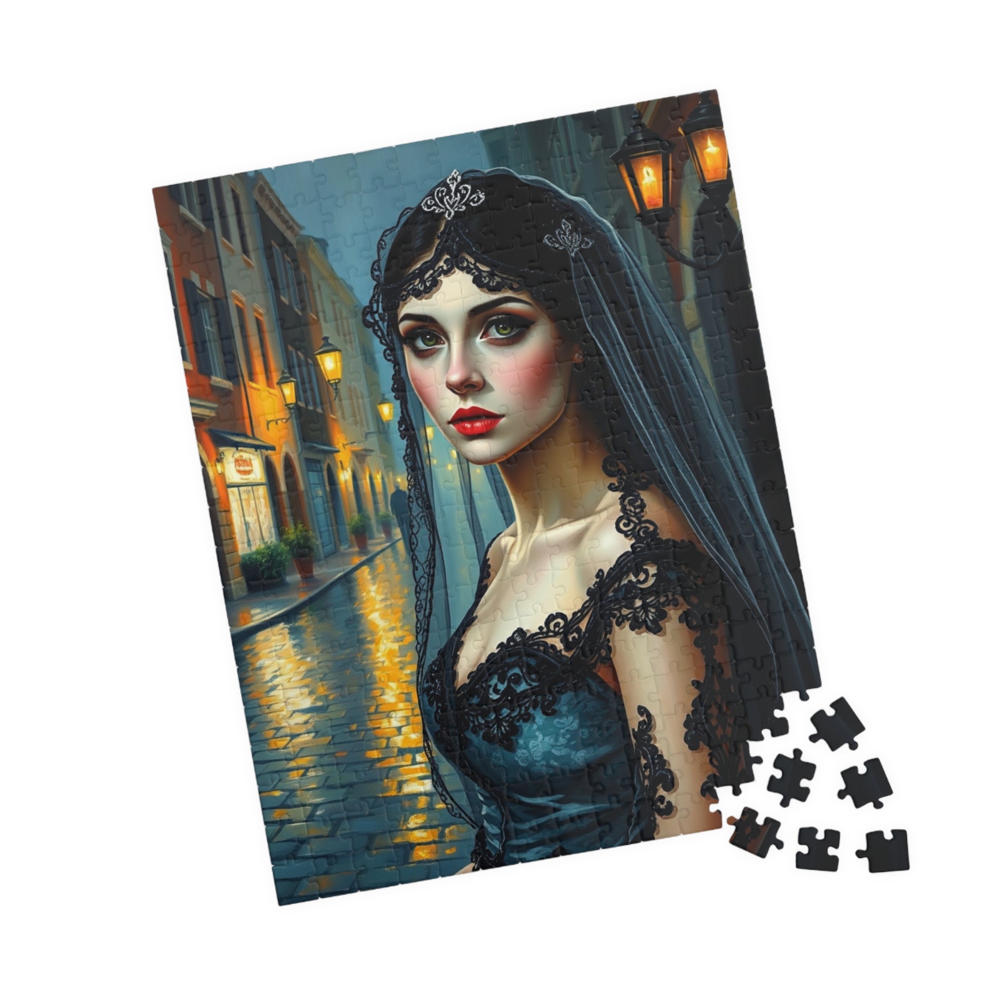 Gothic Bride Portrait Puzzle - Unique Artwork 110, 252, 520, 1014-Piece, Perfect Gift for Puzzle Lovers Dark Art Enthusiasts, Cosplay Puzzle The Puzzle Chest