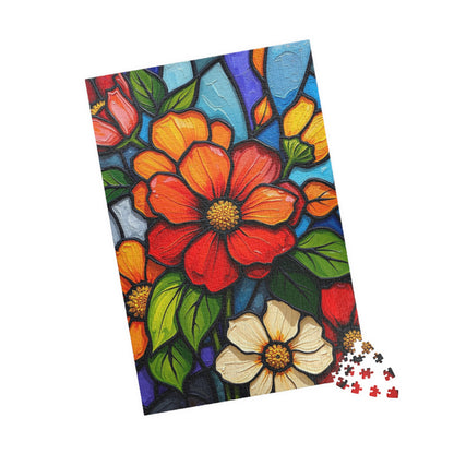 Petal Prism Floral Jigsaw Puzzle Stained Glass Style Flower Design, Gift for Puzzle Lover, Mindfulness Activity, Game Nights, Brain Teaser