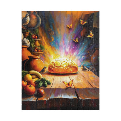 Bread of Life Jigsaw Puzzle, Glowing Bread with Birds Butterflies, Christian Symbolism Faith-Based Game, Gift for Religious Puzzle Lovers