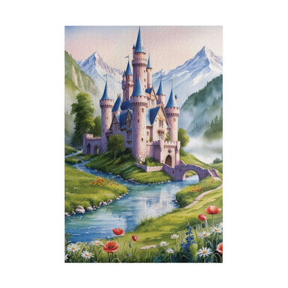 Jigsaw Puzzle, Fairytale Castle Landscape Puzzle - Snow-capped Mountains, Wildflowers, River, Scenic Puzzle 1014 pcs (Vertical) Puzzle The Puzzle Chest