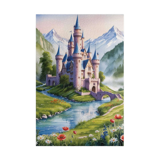 Jigsaw Puzzle, Fairytale Castle Landscape Puzzle - 110, 252, 520, 1014-piece, Snow-capped Mountains, Wildflowers, River, Scenic Puzzle 1014 pcs (Vertical) Puzzle The Puzzle Chest